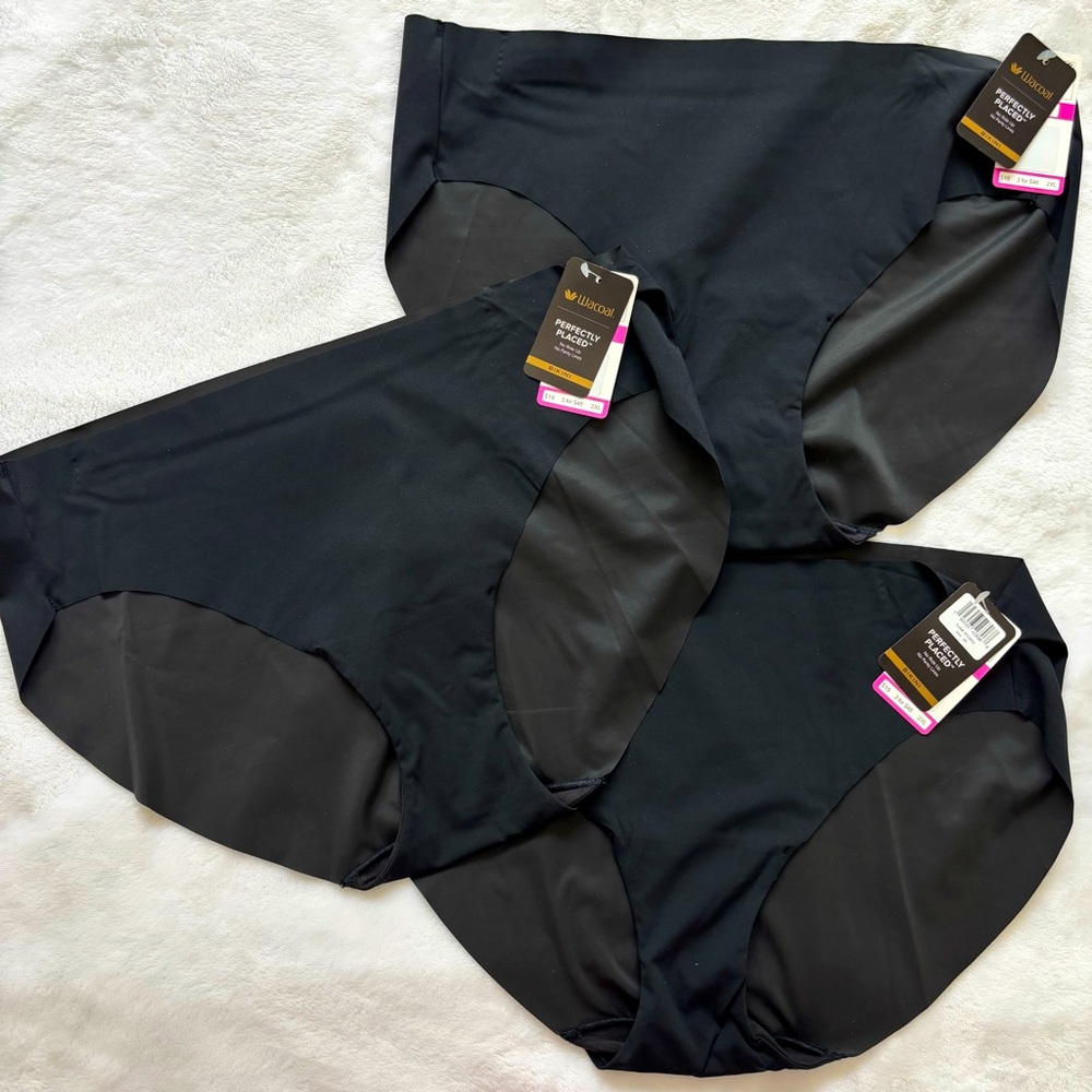 WACOAL 3-Pack Perfectly Placed Black Bikini Briefs--9/2XL